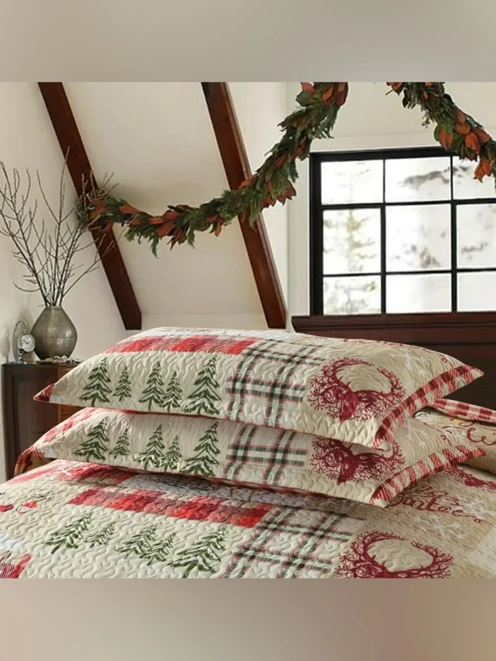 Rustic Red Plaid Winter Queen 3 piece Quilt Set